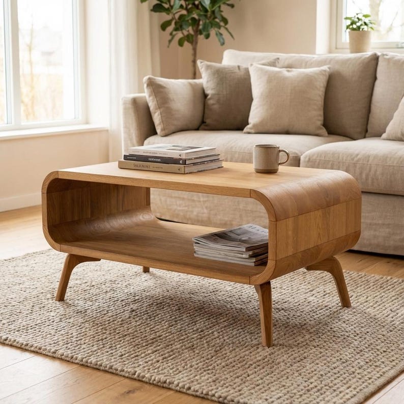 Solid wood coffee Table, Mid Century Wood Coffee table, Sofa Table, Low Coffee Table in Oak, modern coffee table, Handmade, In Stock image 2