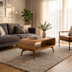 Solid wood coffee Table, Mid Century Wood Coffee table, Sofa Table, Low Coffee Table in Oak, modern coffee table, Handmade, In Stock image 5
