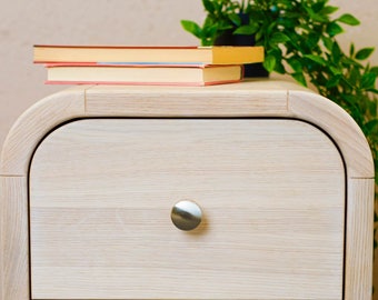 Bedside Table with two drawers in whitened oak, Wood Bedroom storage wit soft closing drawers, Nightstand, Side Table Handmade Furniture