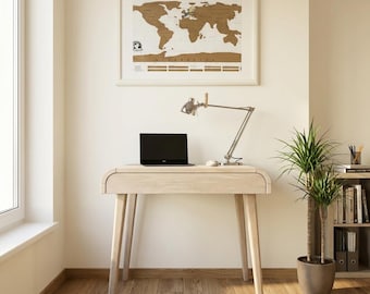Small Computer Desk with drawer in whitened oak, Mid century Desk, Solid Oak Desk, Office Desk, Writing Desk, Small handmade Work Desk
