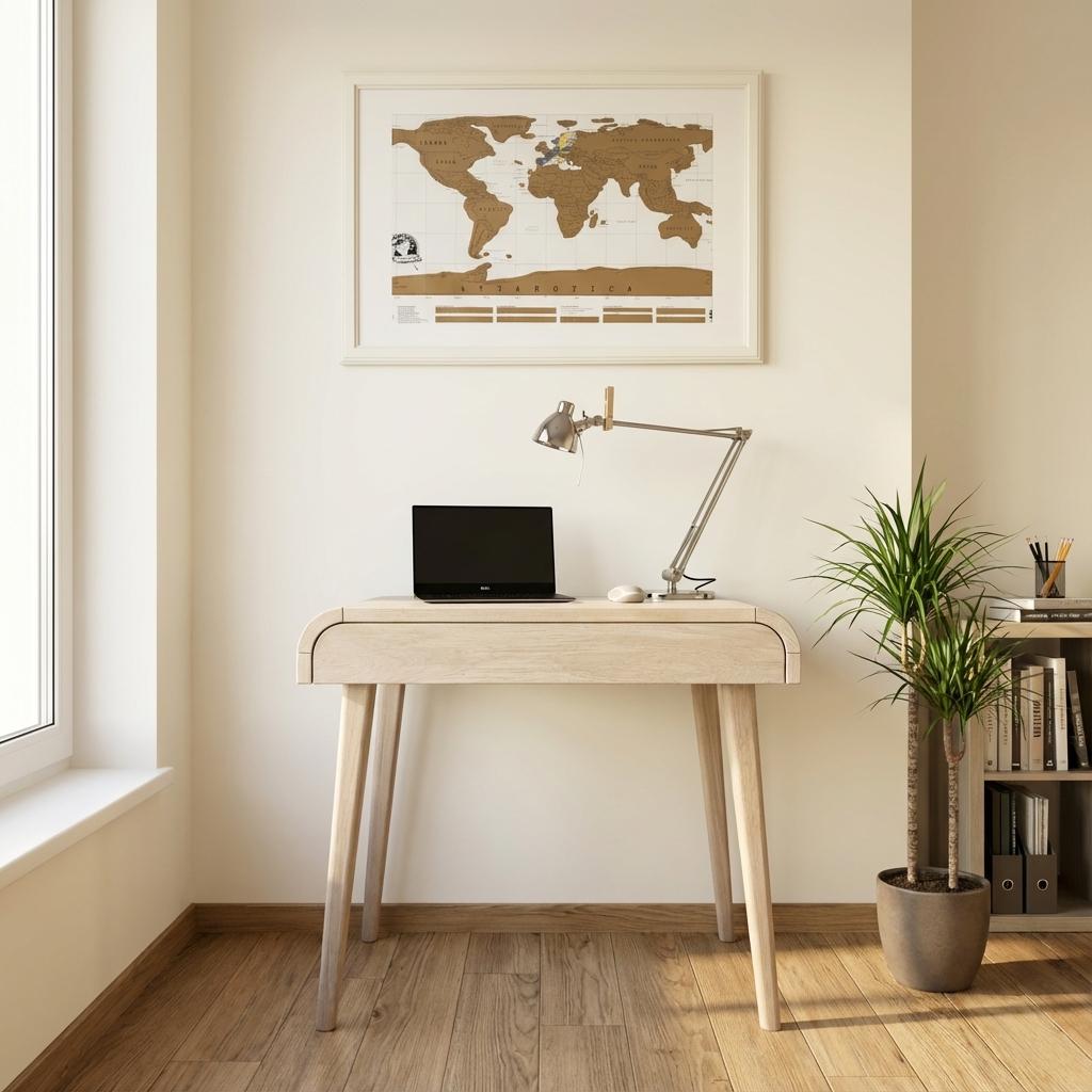 Petit Bureau D'ordinateur Avec Tiroir En Chêne Blanchi, Du Milieu Siècle, Massif, Bureau, Petit Fait Main