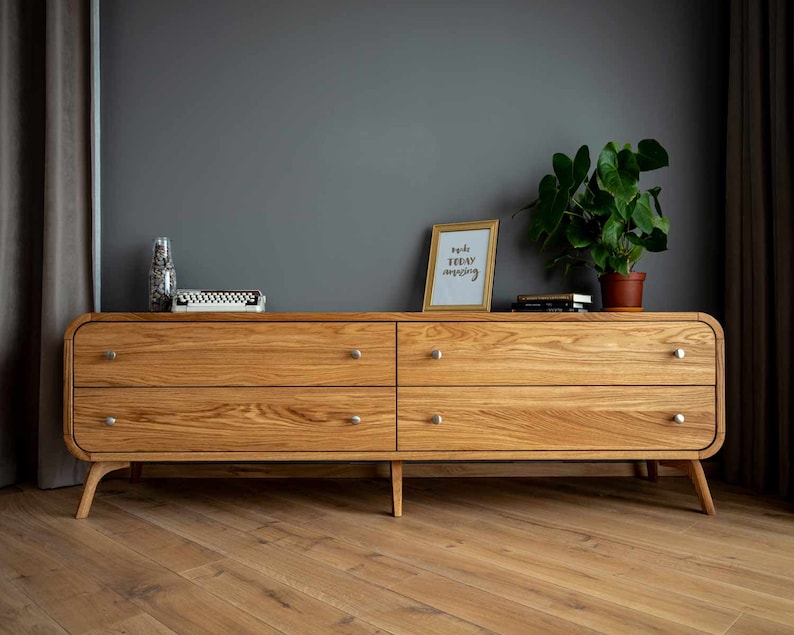Solid Wood Sideboard TV Console Table With 4 Drawers Media Etsy