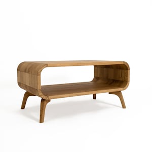 Mesa de centro de madera maciza, mesa de centro de madera de mediados de siglo, mesa auxiliar para sofá, mesa de centro baja de roble, mesa de centro moderna, hecha a mano, en stock.
