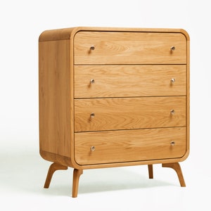 Bedroom Chest of Drawers, Wood Dresser, Solid Oak Bedroom Storage with 4 drawers, Mid Century Solid Wood Bedroom Dresser Furniture