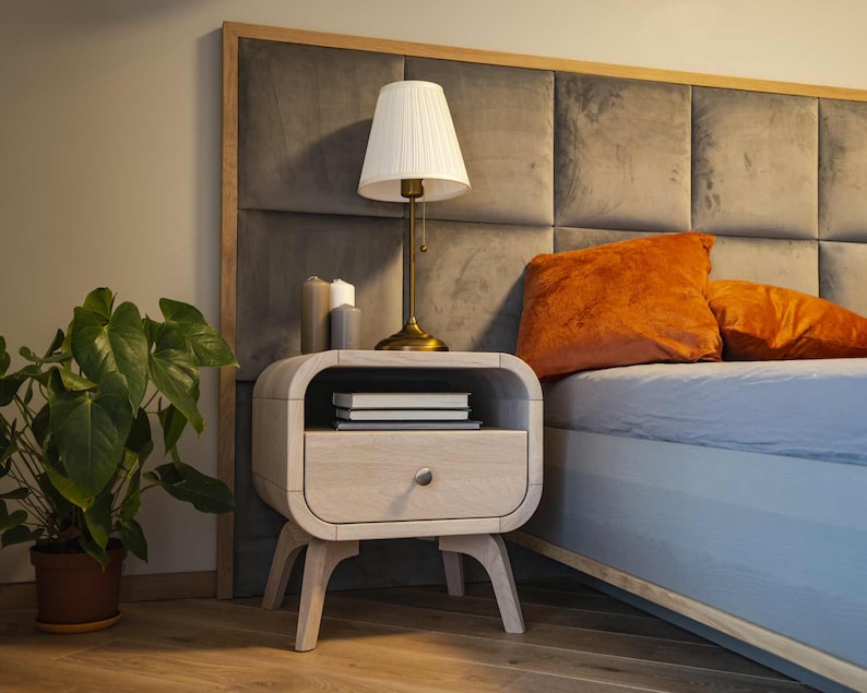 Whitened Oak Bedside Table With Shelf and Drawer Solid Oak Etsy UK