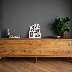 Low Sideboard, Natural Wood TV Stand, Handmade Sideboard, Mid Century TV Cabinet, Entertainment Center TV Unit, Media Console with 4 drawers