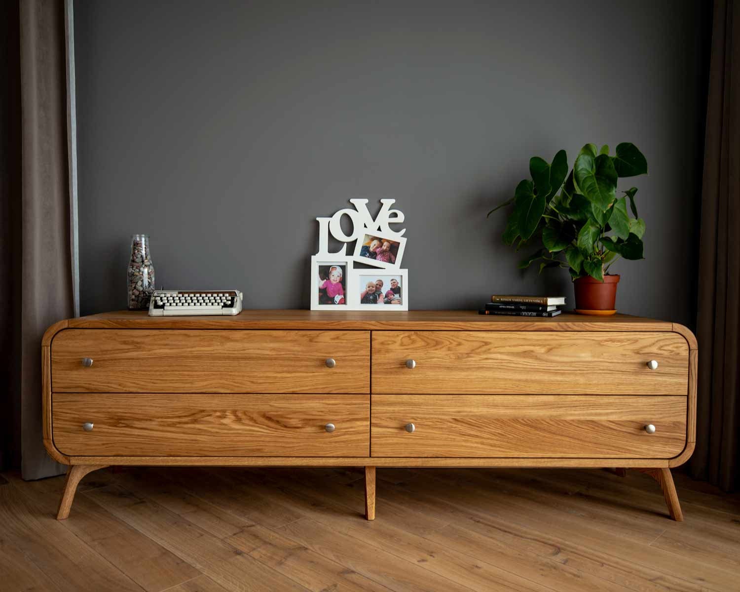 Buffet Bas, Support de Télévision en Bois Naturel, Buffet Fait à La Main, Armoire Mid Century, Unité