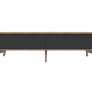Wood TV Console with black MDF, Media Cabinet in oak with 2 push to open drawers, Entertainment Center TV Unit, Media Console Solid Wood