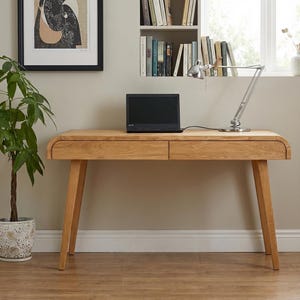 Wood Computer Desk, Office Desk with soft closing drawers, writing computer PC desk, Computer table, Writing table in Solid Oak Industrial