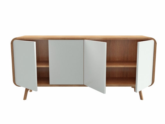 High Sideboard Natural Wood Dresser Credenza Tv Stand Vinyl Etsy