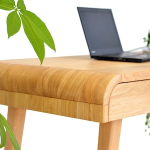 Escritorio grande con cajones, escritorio de oficina de mediados de siglo, mesa de computadora, mesa de escritura en roble macizo, escritorio industrial, escritorio hecho a mano