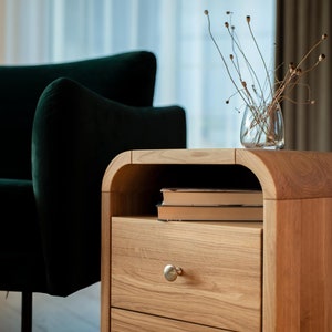 Wood Bedside Table in Natural Oak, Nightstand with soft closing drawers, Art deco Bedside Table, Bedroom Storage, Console Table, End Table