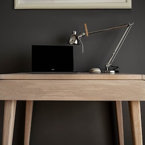 Small Computer Desk with drawer in whitened oak, Mid century Desk, Solid Oak Desk, Office Desk, Writing Desk, Small handmade Work Desk