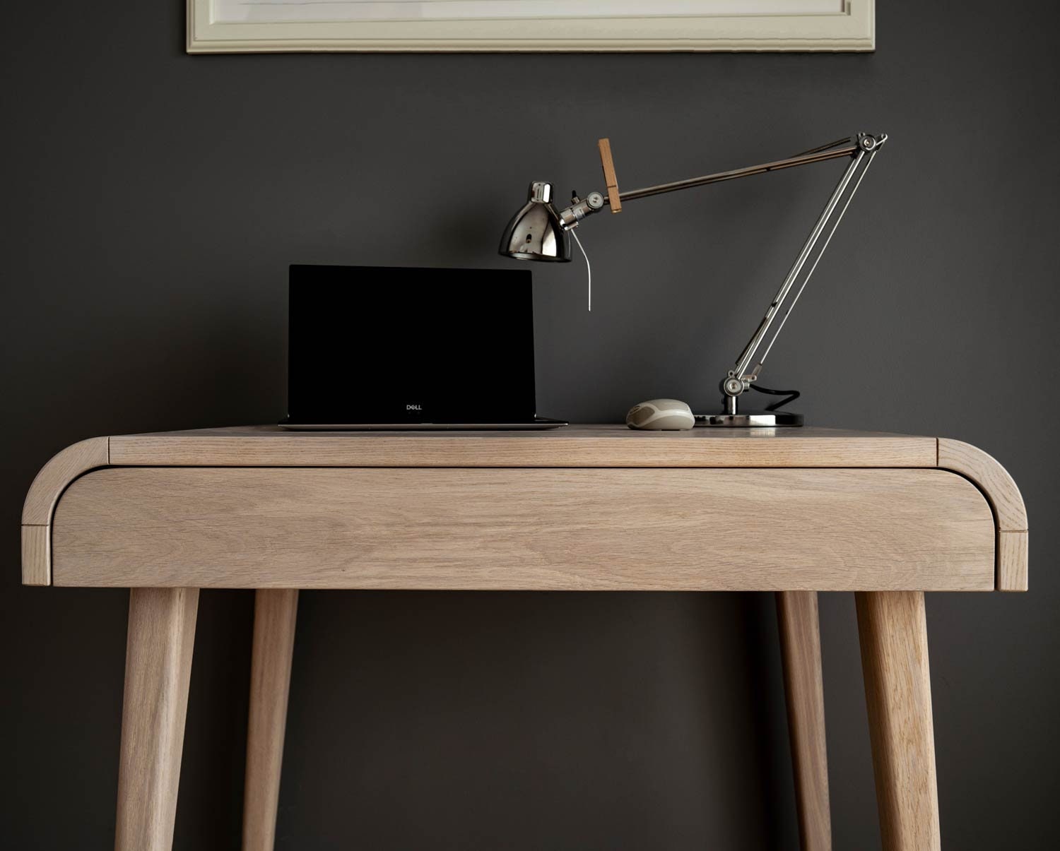 Small Computer Desk With Drawer in Whitened Oak Mid Century Desk