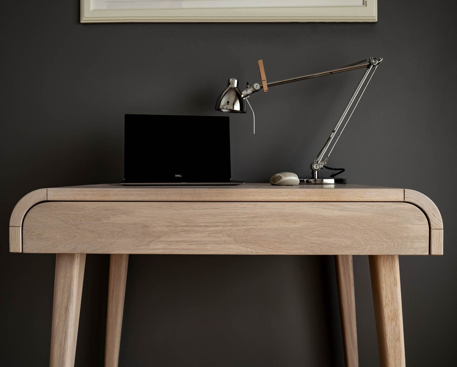 Petit Bureau d'ordinateur avec Le Tiroir en Chêne Blanchi, Du Milieu Siècle, Massif, Bureau, Petit F