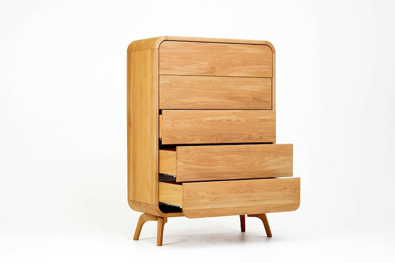 High Wood Dresser In Oak Bedroom Chest Of Drawers With 5 Image 0