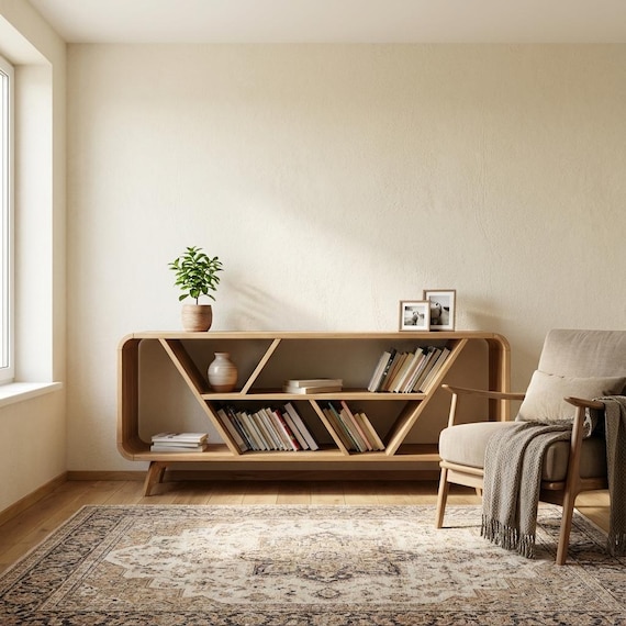 Regal Eiche Massivholz: Geometrisches Sideboard, Plattenspieler Regal
