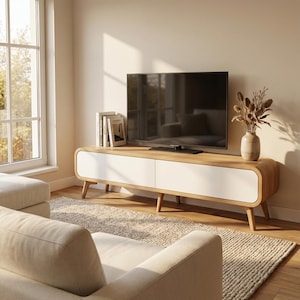 Wood TV Stand, Media Unit in oak with 2 drawers, Lowboard, Entertainment TV Unit, Media Console table, Media cabinet, record player stand image 3