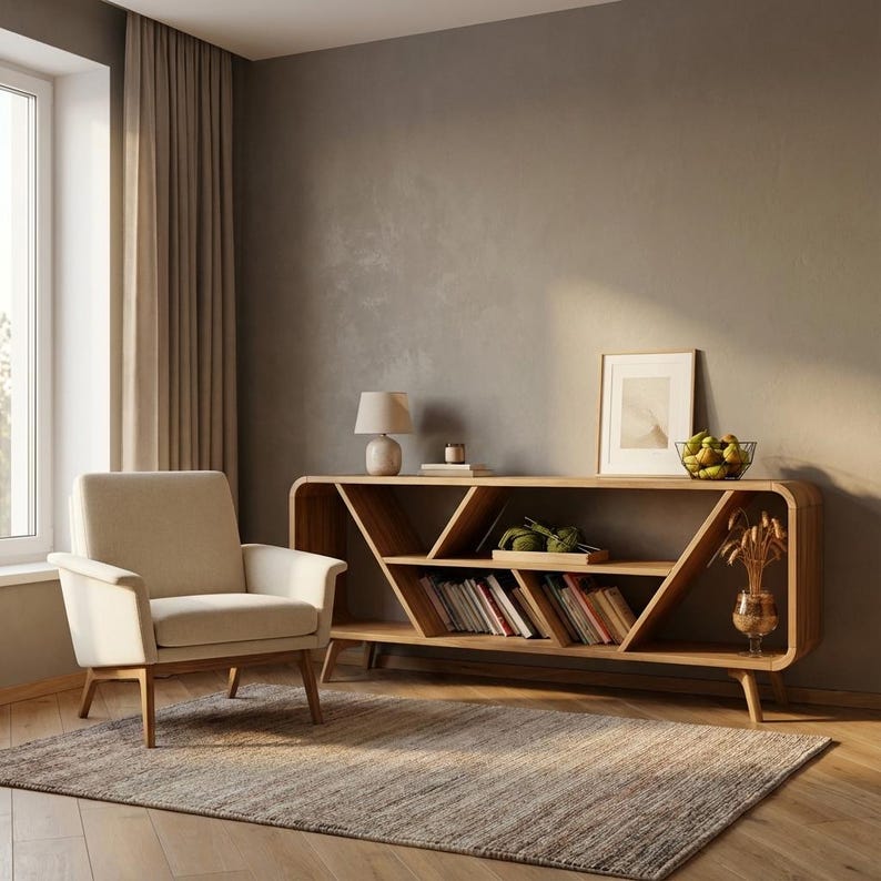 Plattenaufbewahrung, offenes Sideboard, Plattenspieler, Sideboard mit Regal, Bücherregal, Bücherregale, Aufbewahrungsregal, Aufbewahrungseinheit Bild 4