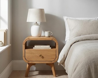 Wood Nightstand with drawer, Bedside Table with drawers and shelf, Side Table, Solid Oak Bedroom Storage Custom Oak Furniture