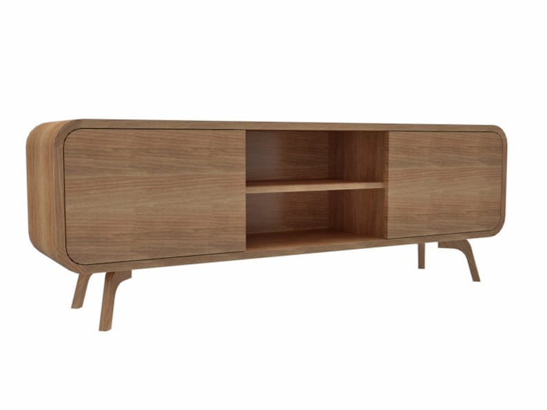 Wood Sideboard Low Tv Unit Console Table With A Shelf Wood Etsy