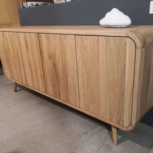 Commode haute, buffet haut, crédence, commode, meuble TV en bois avec deux compartiments, meuble TV, rangement pour disques vinyles, console multimédia Art déco image 4