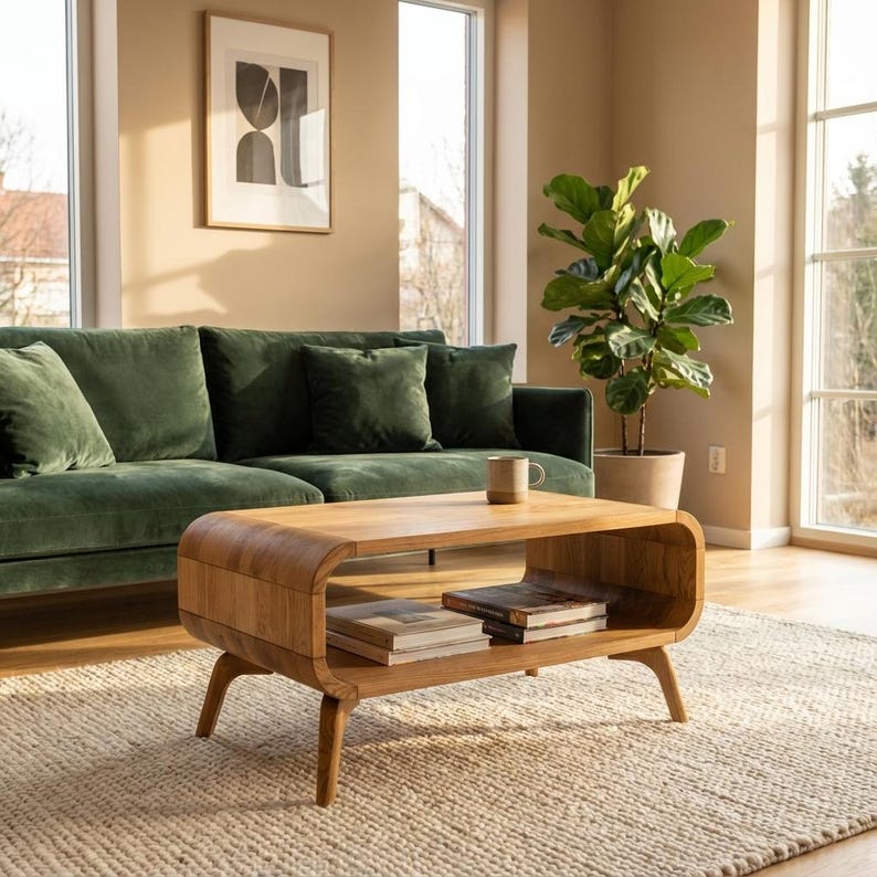 Solid wood coffee Table, Mid Century Wood Coffee table, Sofa Table, Low Coffee Table in Oak, modern coffee table, Handmade, In Stock image 4
