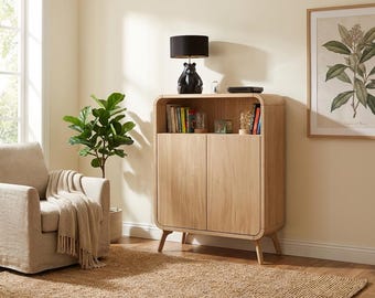 Solid Oak Record Cabinet, Art Deco Storage Console