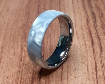 White Pearl Epoxy with Tungsten Core Ring, mens wedding ring, womans wedding ring
