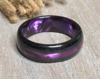 Black Tulip Wood and Pearlescent Purple Epoxy Core/Inlay Bentwood Ring, Wood Engagement Ring, Wood Ring for Men, Wood Ring for Women