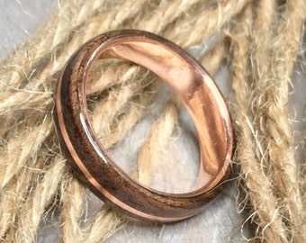 Walnut Burl and Copper Core ring with Copper Inlay, Classic Wood Ring, Wood Ring for Men, Wood Ring for Women, Copper Ring