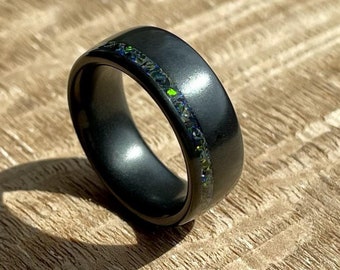 Black River Stone with Black and Blue Bello Opal Inlay Ring for men and woman