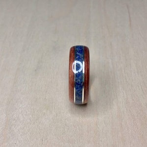 Bubinga with crushed Lapis Lazuli and Sterling Silver on a Tungsten Core Bentwood Ring image 3