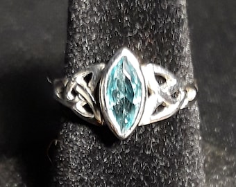 Sterling Silver Celtic Ring with Blue Topaz #2215