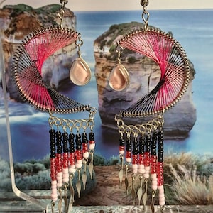Spirit of Nature Native Design Large Crescent Moon Earrings #28
