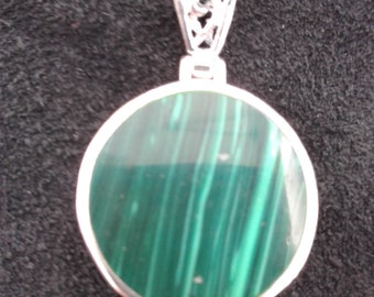 Sterling Silver 2-Sided Pendant with Synthetic Denim Lapis and Synthetic Malachite #w9072