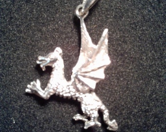 Sterling Silver 3D Playing Dragon Pendant #w8916