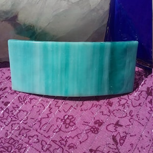 3.5 pulgadas verde con blanco wisp vidriera de vidrio rectangular Barrette con clip de estilo francés