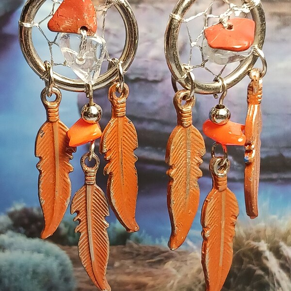Spirit of Nature Native Design Dreamcatcher Earrings with Feathers #18