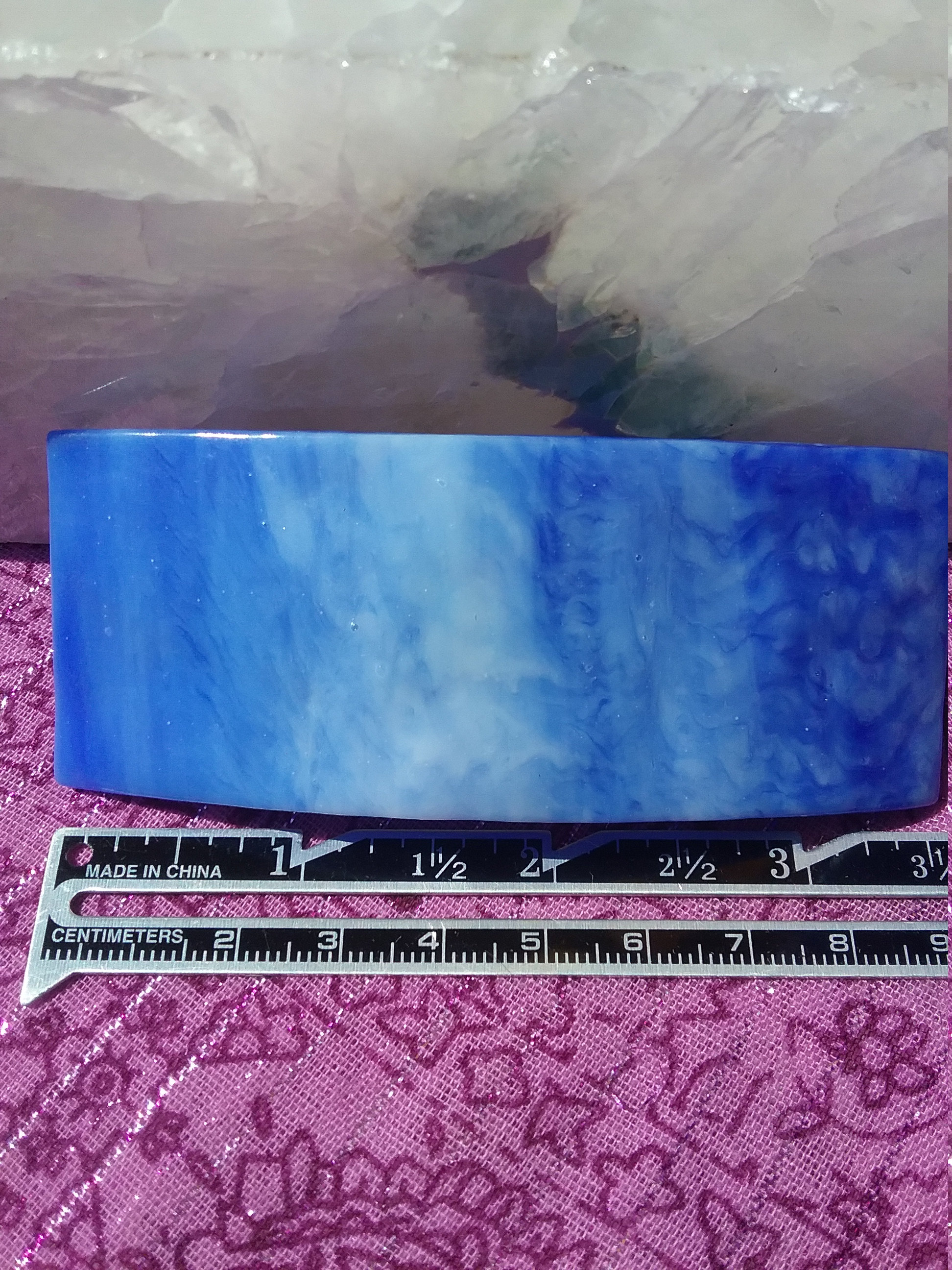 3.5 Inch Blue Stained Glass Rectangular Barrette With French  display picture 3