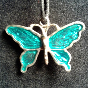 Hand casted pewter Butterfly in Teal green enamel set of 2 (27)