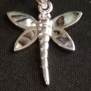 Sterling Silver Dragonfly Pendant with Iridescent Paua Shell Inlayed Wings  -- NP-627