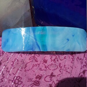 3.5 inch Blue Green Stained Glass Rounded Corner Rectangular Barrette with French style clip