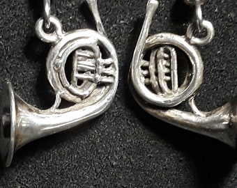 Sterling Silver 3D French Horn Earrings