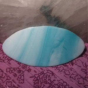 3.5 inch Blue and White Stained Glass Oval Barrette with French style clip
