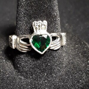 Sterling Silver Celtic Claddagh with Green Crystal #418