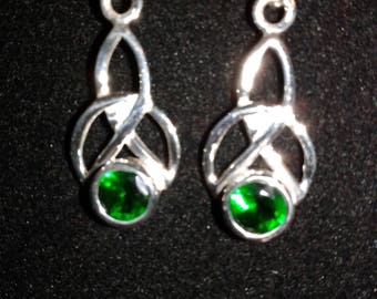 Sterling Silver Celtic Knot with Green Crystal # 24a