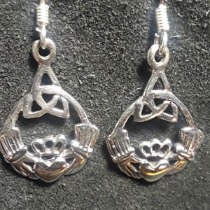 Sterling Silver Celtic Claddagh with Trinity Knot Earrings