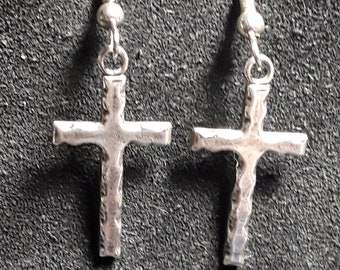 Simple Sterling Silver Cross Earrings