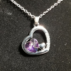 Silver Heart with Swarovski Purple Heart inside